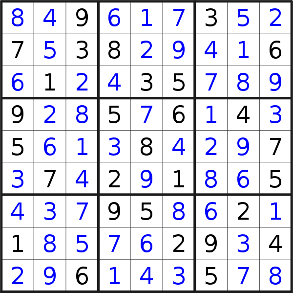 Sudoku solution for puzzle published on Wednesday, 8th of November 2023