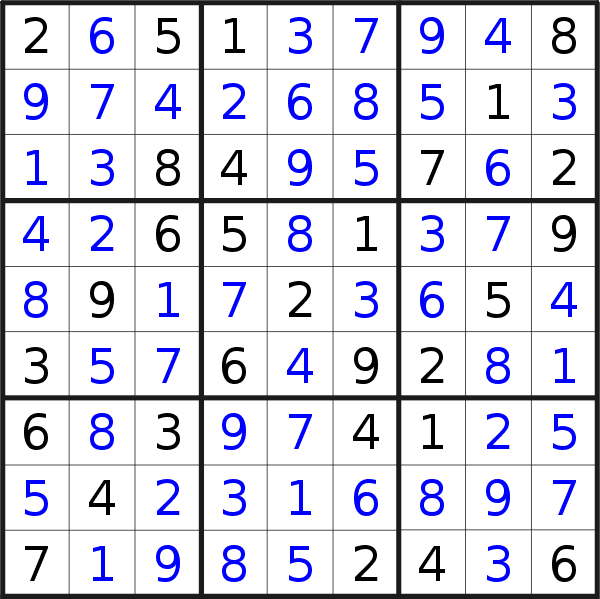 Sudoku solution for puzzle published on Sunday, 3rd of December 2023