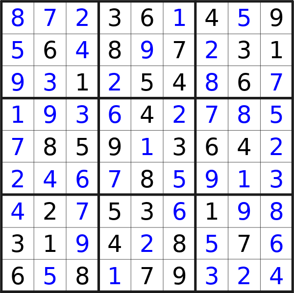 Sudoku solution for puzzle published on Monday, 1st of January 2024