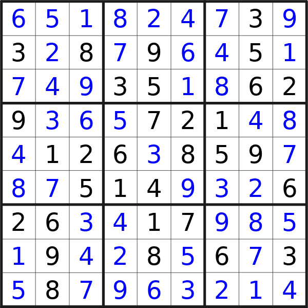 Sudoku solution for puzzle published on sabato 6 gennaio 2024