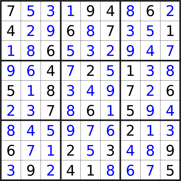 Sudoku solution for puzzle published on Friday, 12th of January 2024
