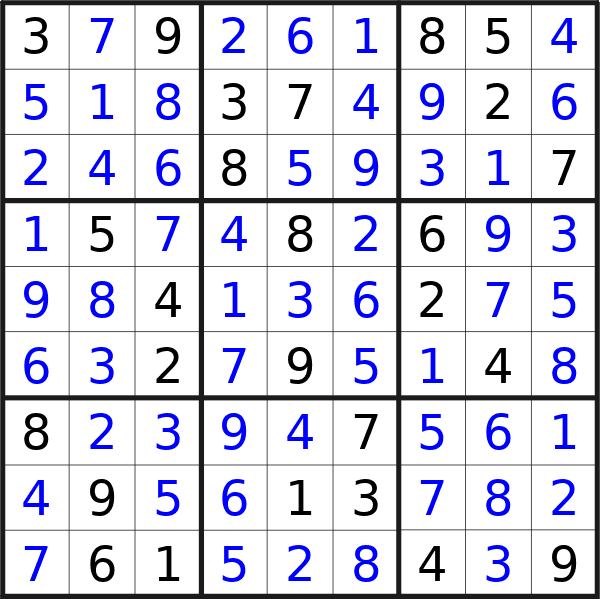 Sudoku solution for puzzle published on Saturday, 13th of January 2024