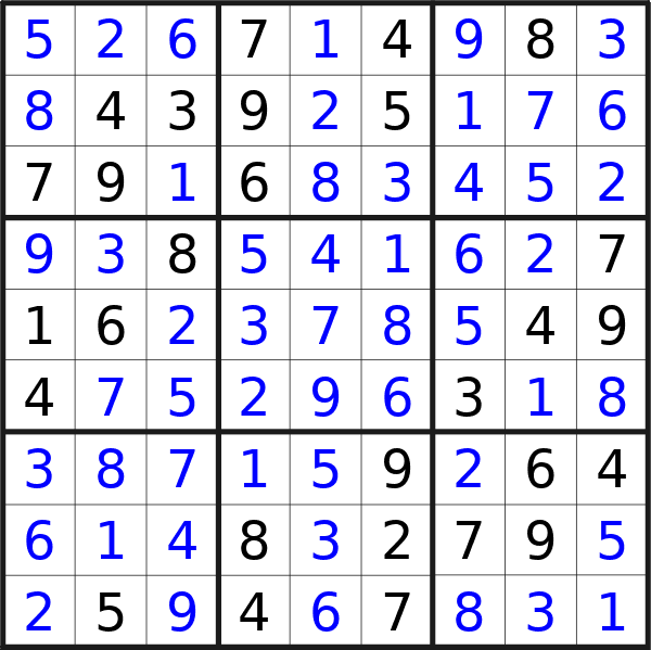 Sudoku solution for puzzle published on Tuesday, 23rd of January 2024
