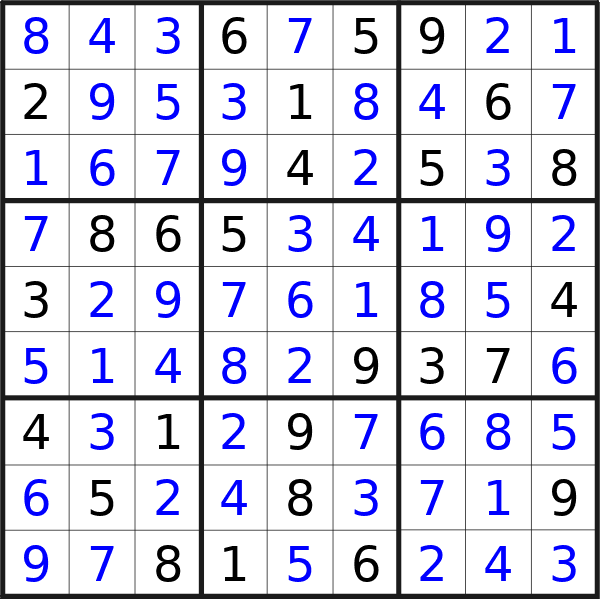 Sudoku solution for puzzle published on Saturday, 27th of January 2024