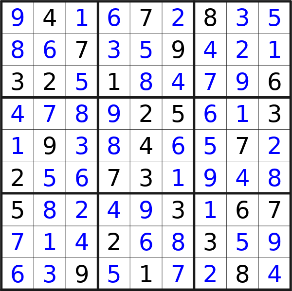 Sudoku solution for puzzle published on Monday, 12th of February 2024