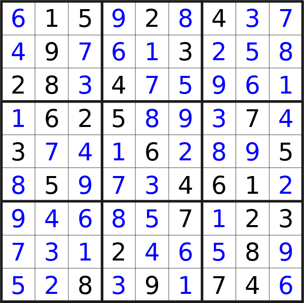 Sudoku solution for puzzle published on venerdì 16 febbraio 2024