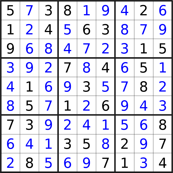 Sudoku solution for puzzle published on Tuesday, 20th of February 2024