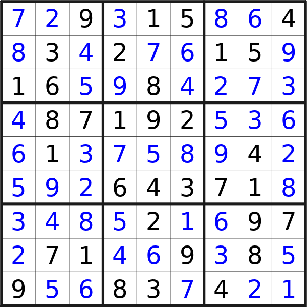 Sudoku solution for puzzle published on mercoledì 6 marzo 2024