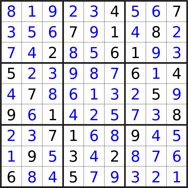 Sudoku solution for puzzle published on sabato 30 marzo 2024