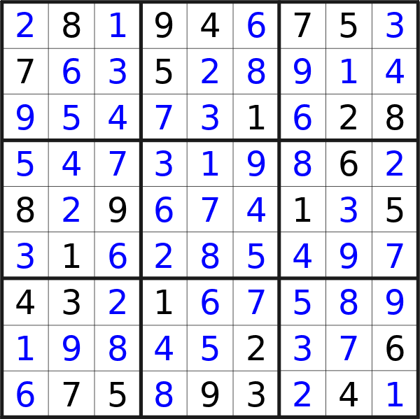 Solution to the sudoku puzzle published on Sunday, 28th of April 2024