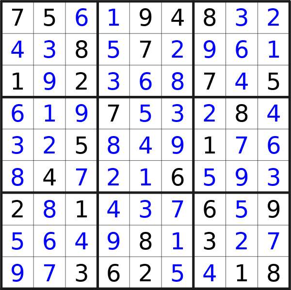 Sudoku solution for puzzle published on Friday, 3rd of May 2024