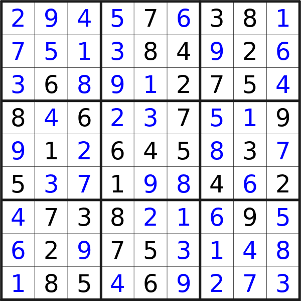 Sudoku solution for puzzle published on Friday, 10th of May 2024