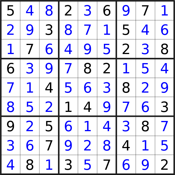 Sudoku solution for puzzle published on Sunday, 12th of May 2024