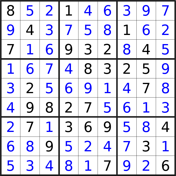Sudoku solution for puzzle published on Monday, 13th of May 2024