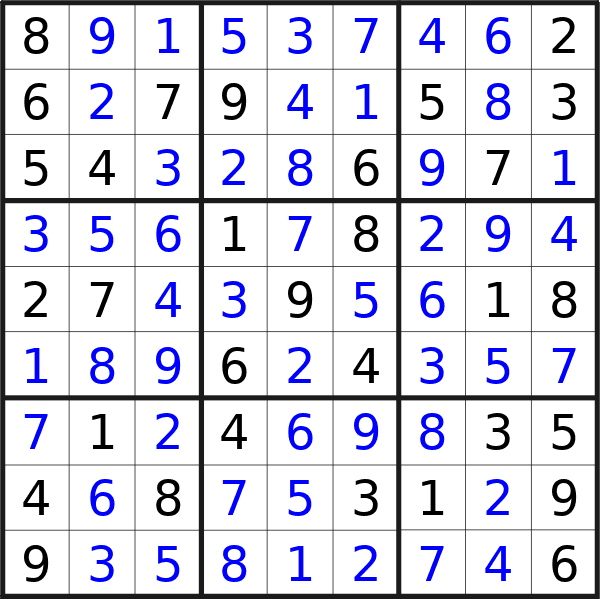 Sudoku solution for puzzle published on Wednesday, 15th of May 2024