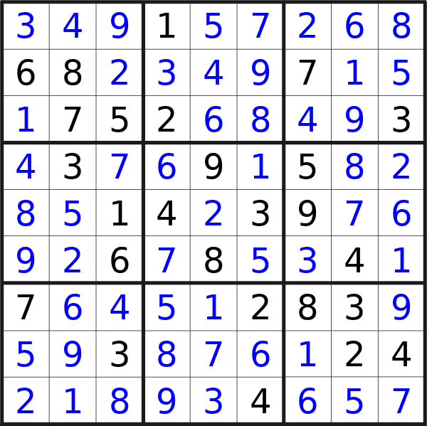 Sudoku solution for puzzle published on Friday, 17th of May 2024