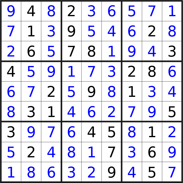 Sudoku solution for puzzle published on Saturday, 18th of May 2024