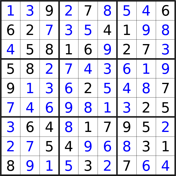 Sudoku solution for puzzle published on Monday, 20th of May 2024