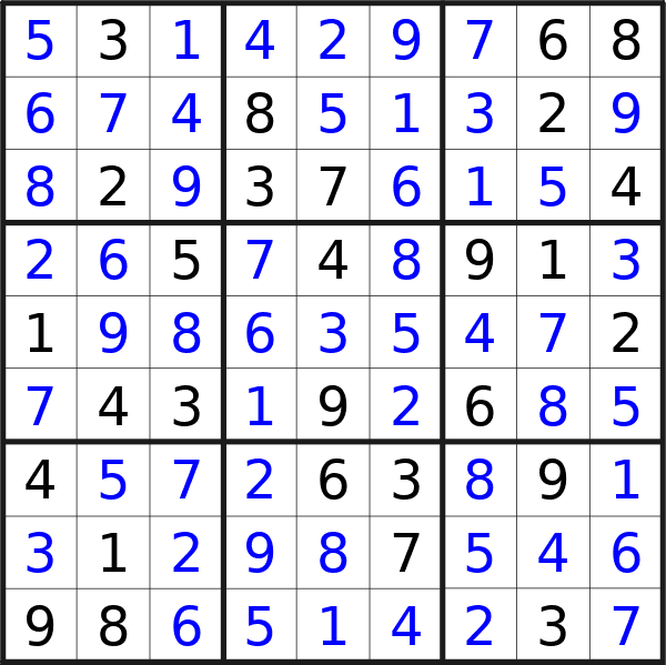 Sudoku solution for puzzle published on Wednesday, 22nd of May 2024