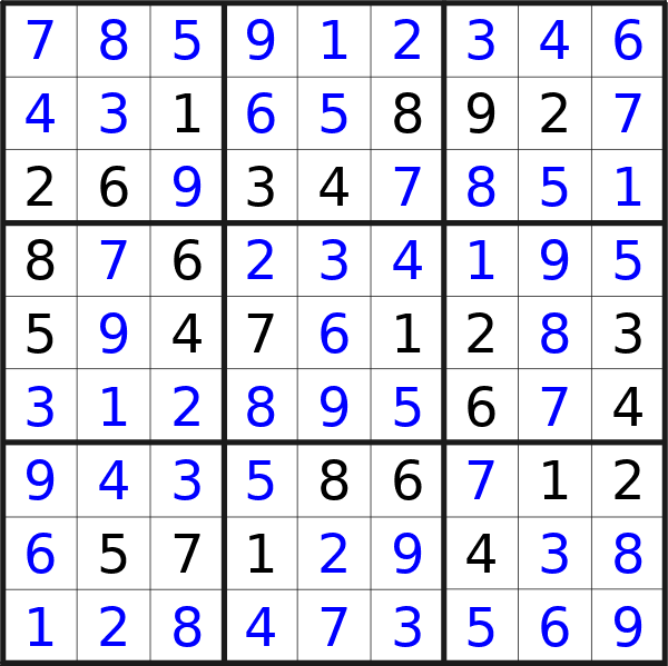 Sudoku solution for puzzle published on Thursday, 23rd of May 2024