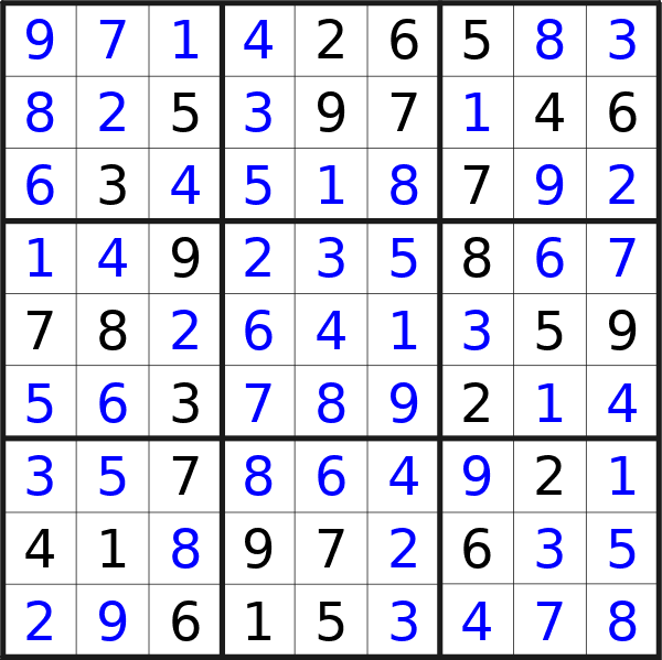 Sudoku solution for puzzle published on Friday, 24th of May 2024