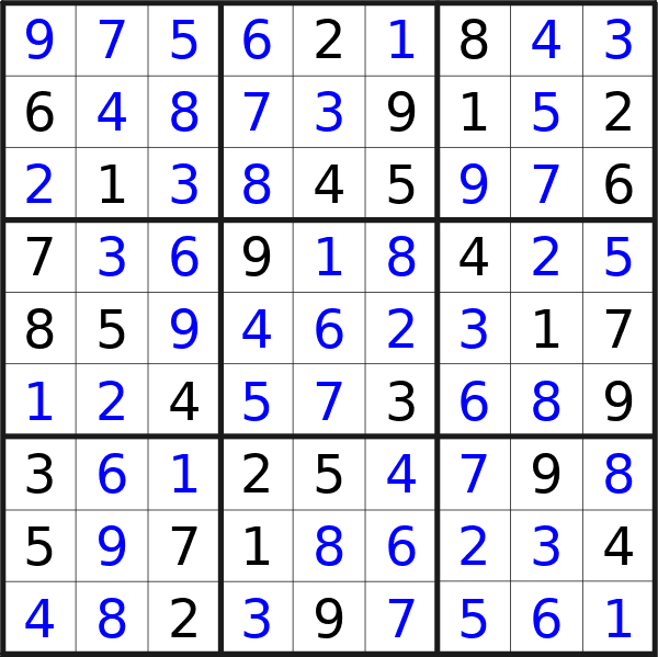Sudoku solution for puzzle published on Saturday, 25th of May 2024