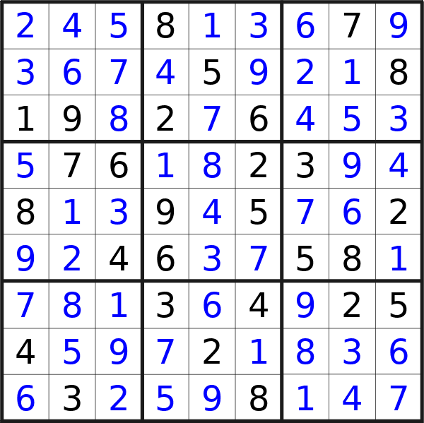 Sudoku solution for puzzle published on Sunday, 26th of May 2024