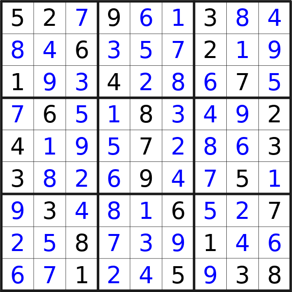 Sudoku solution for puzzle published on Monday, 27th of May 2024
