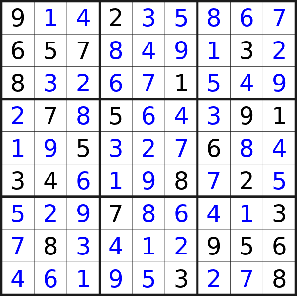 Sudoku solution for puzzle published on Tuesday, 28th of May 2024