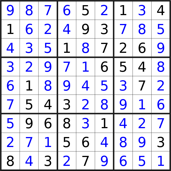 Sudoku solution for puzzle published on Friday, 31st of May 2024