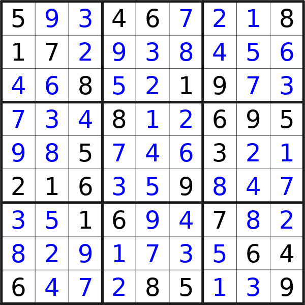 Sudoku solution for puzzle published on Thursday, 6th of June 2024