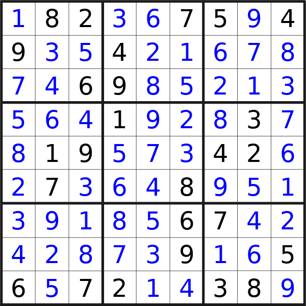 Sudoku solution for puzzle published on Saturday, 8th of June 2024