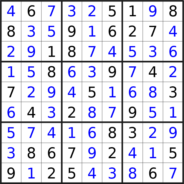 Sudoku solution for puzzle published on Sunday, 9th of June 2024