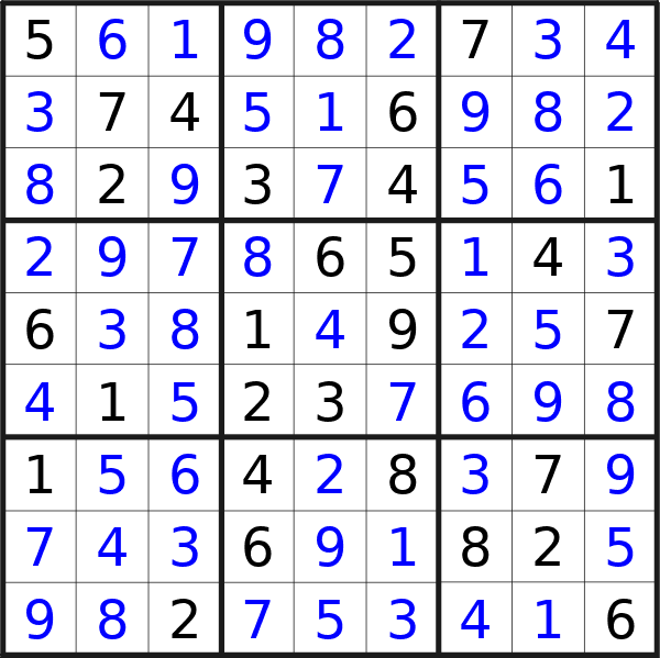 Sudoku solution for puzzle published on Monday, 10th of June 2024