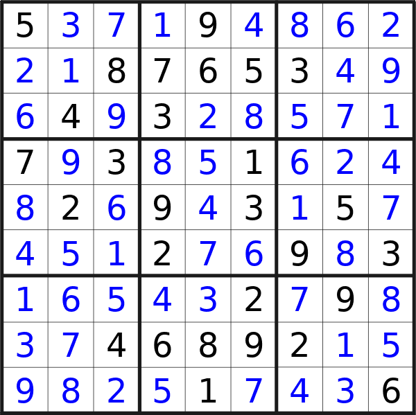 Sudoku solution for puzzle published on Wednesday, 12th of June 2024