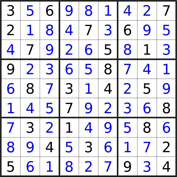 Sudoku solution for puzzle published on Thursday, 13th of June 2024