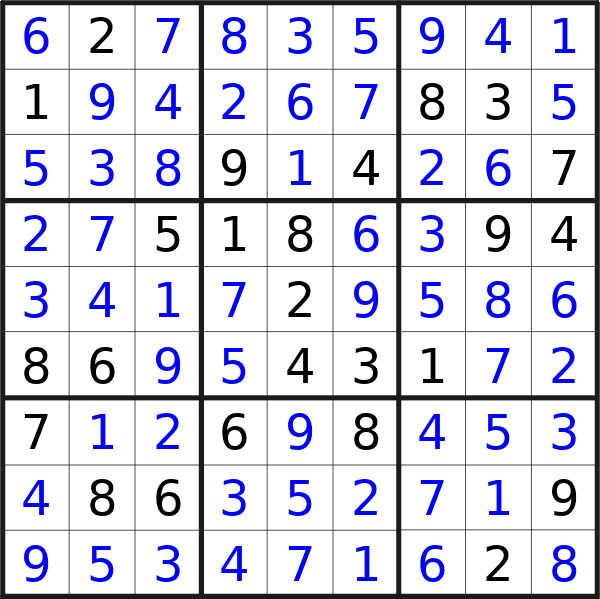 Sudoku solution for puzzle published on Saturday, 15th of June 2024