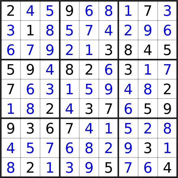 Sudoku solution for puzzle published on Sunday, 16th of June 2024