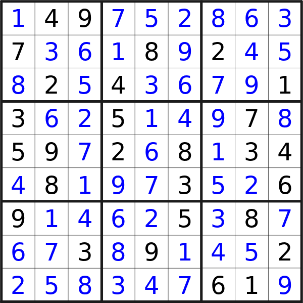 Sudoku solution for puzzle published on Monday, 17th of June 2024