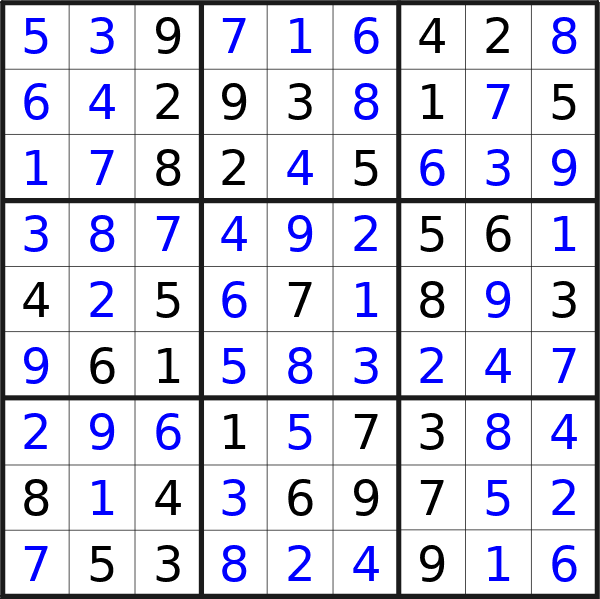 Sudoku solution for puzzle published on Wednesday, 19th of June 2024