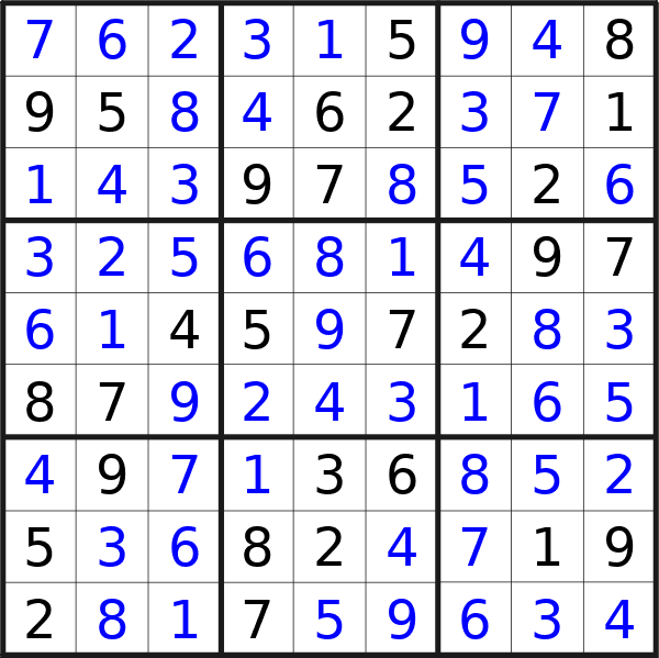 Sudoku solution for puzzle published on Thursday, 20th of June 2024