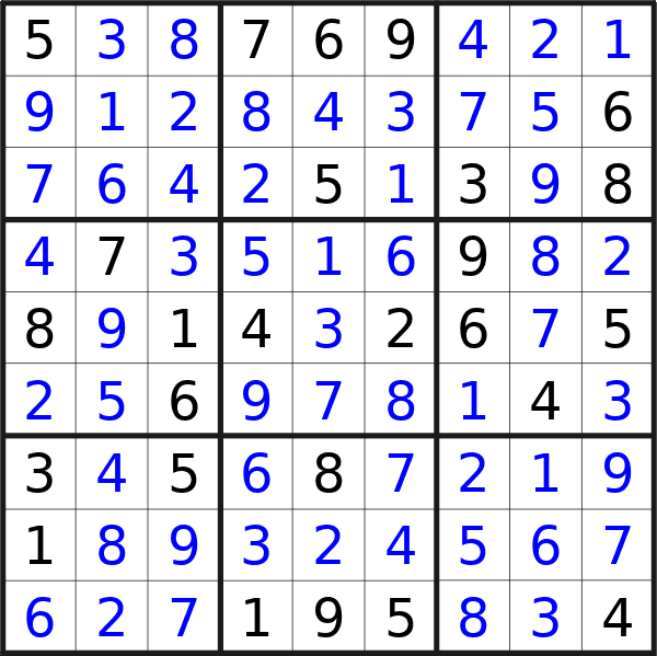 Sudoku solution for puzzle published on Friday, 21st of June 2024