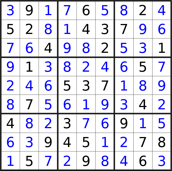 Sudoku solution for puzzle published on Saturday, 22nd of June 2024