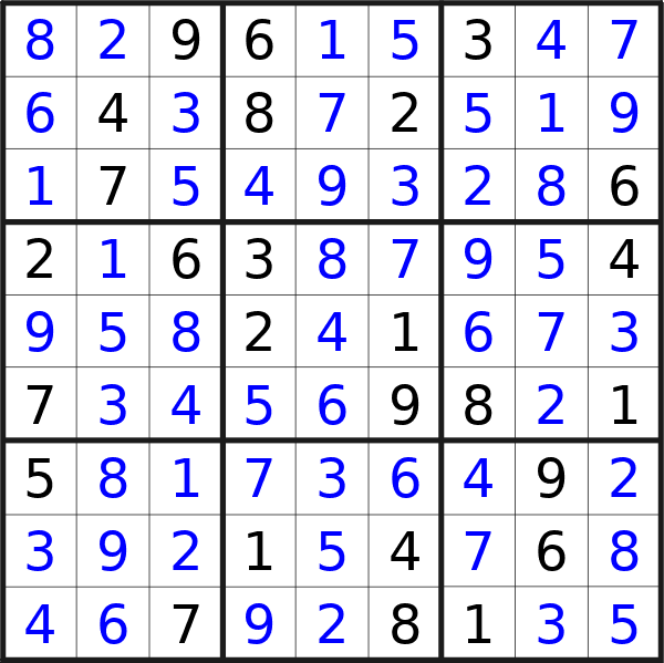 Sudoku solution for puzzle published on Sunday, 23rd of June 2024