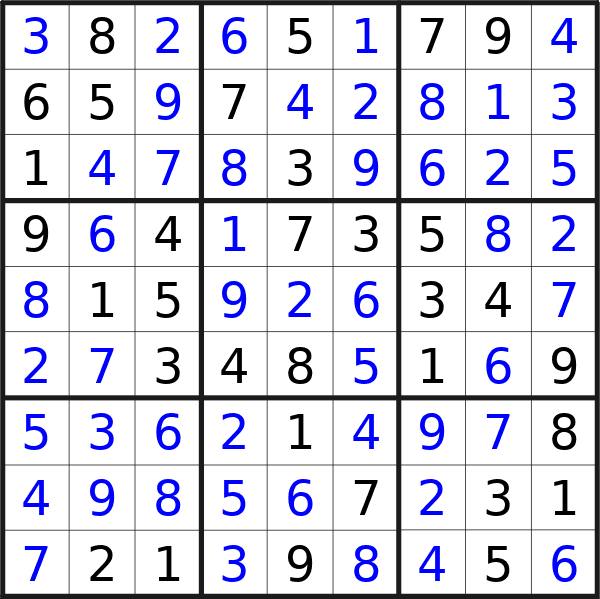 Sudoku solution for puzzle published on Monday, 24th of June 2024