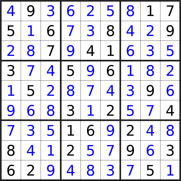 Sudoku solution for puzzle published on Tuesday, 25th of June 2024