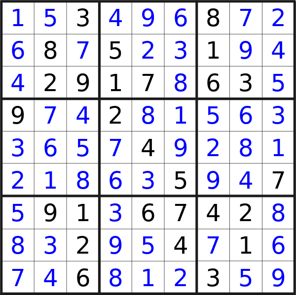 Sudoku solution for puzzle published on Thursday, 27th of June 2024