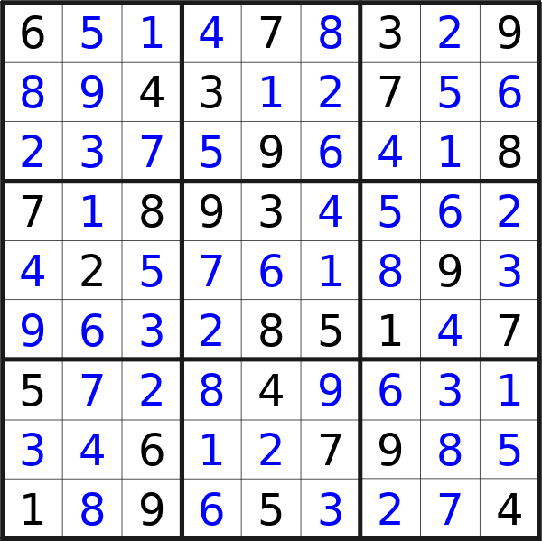 Sudoku solution for puzzle published on Friday, 28th of June 2024