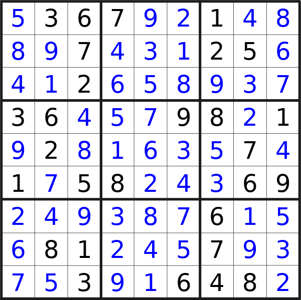 Sudoku solution for puzzle published on Sunday, 30th of June 2024