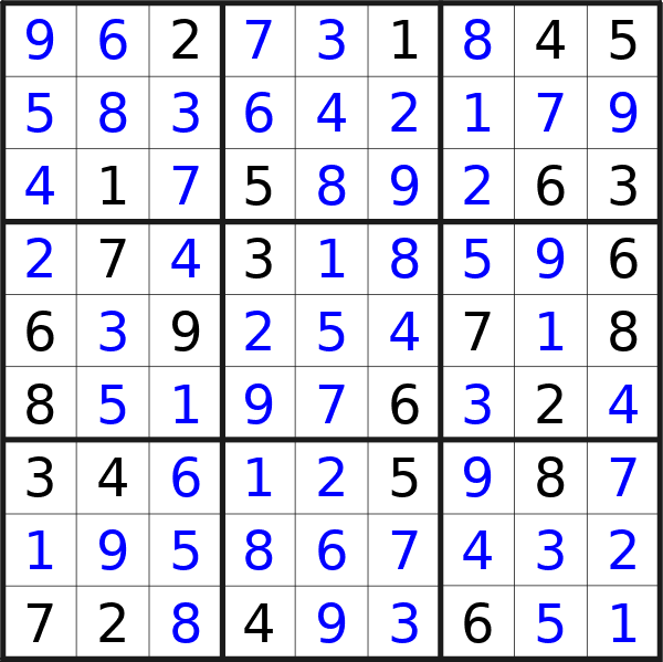 Sudoku solution for puzzle published on Monday, 1st of July 2024